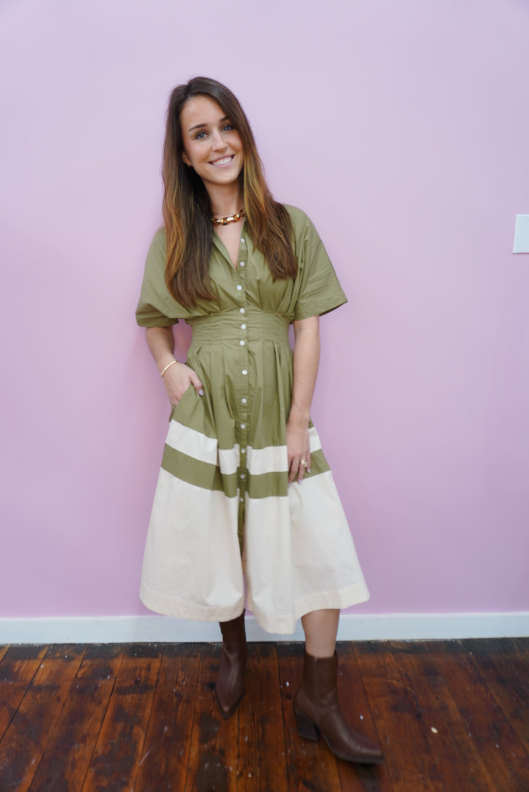 The Two Tone Olive Midi