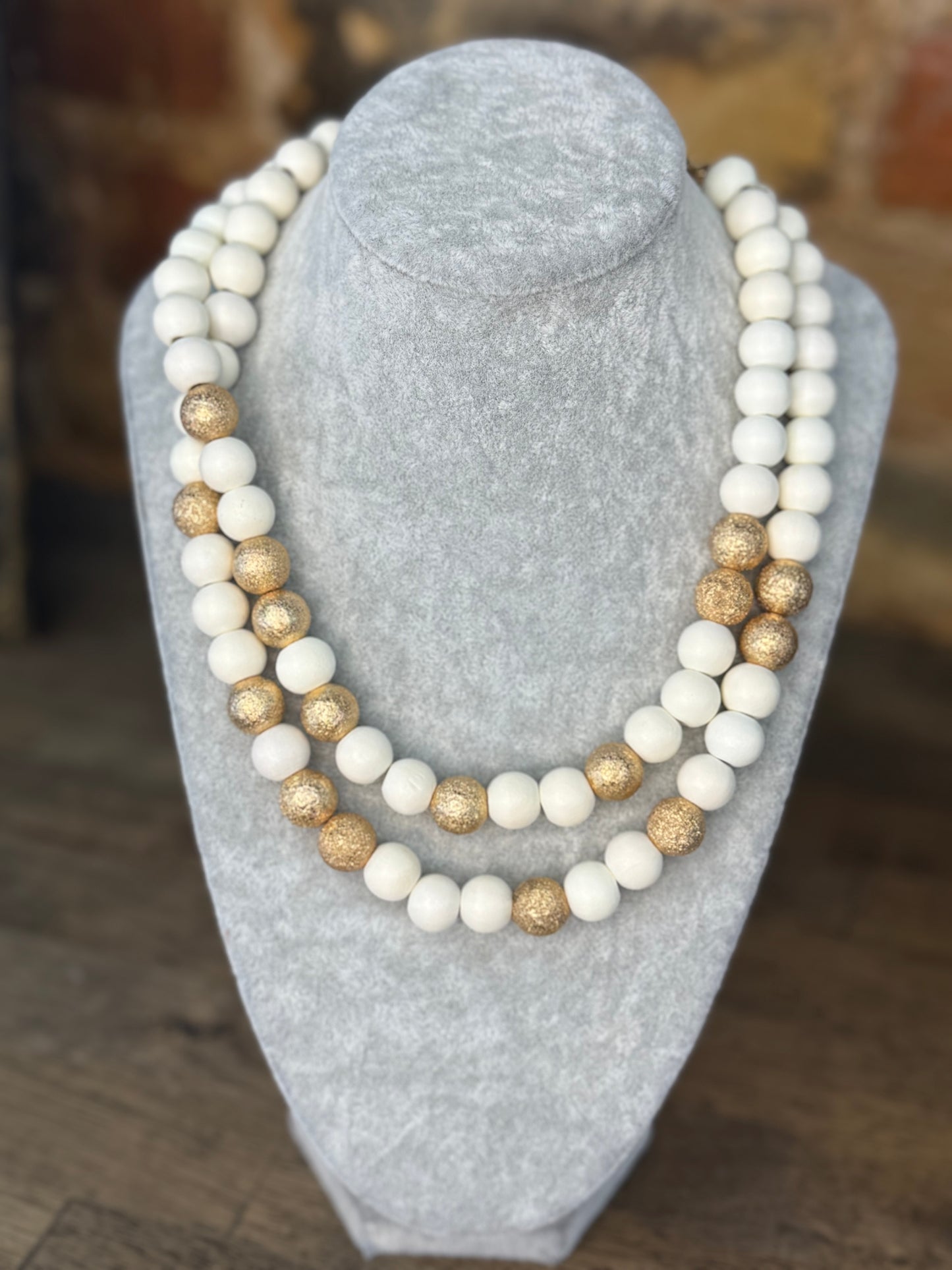 Wooden Beaded 2 Layer Necklace