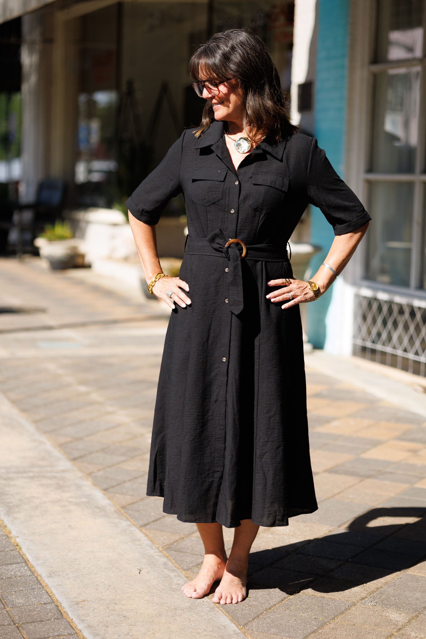 Black Linen Shirt Dress