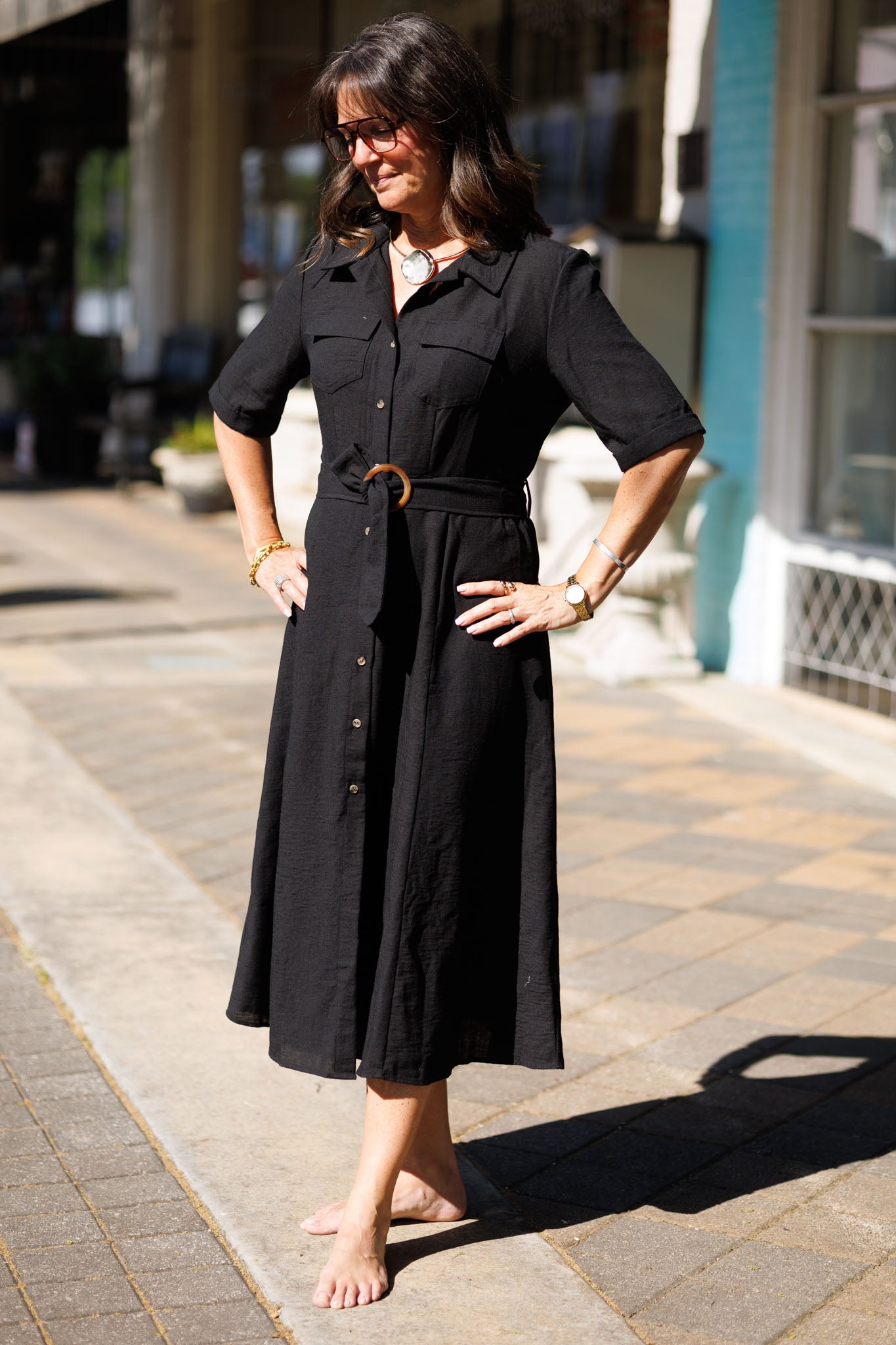 Black Linen Shirt Dress