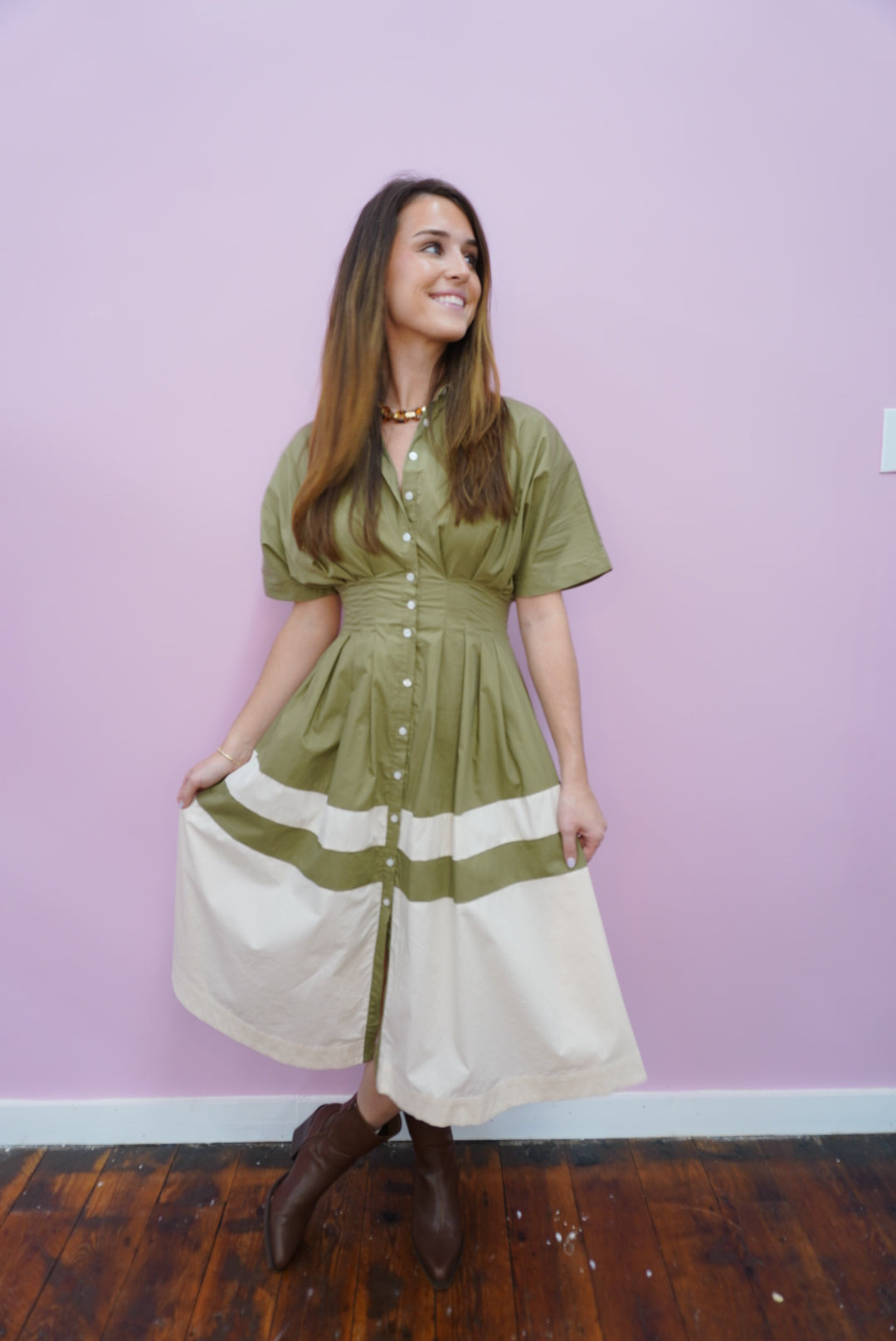 The Two Tone Olive Midi